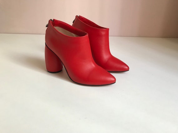 red leather booties