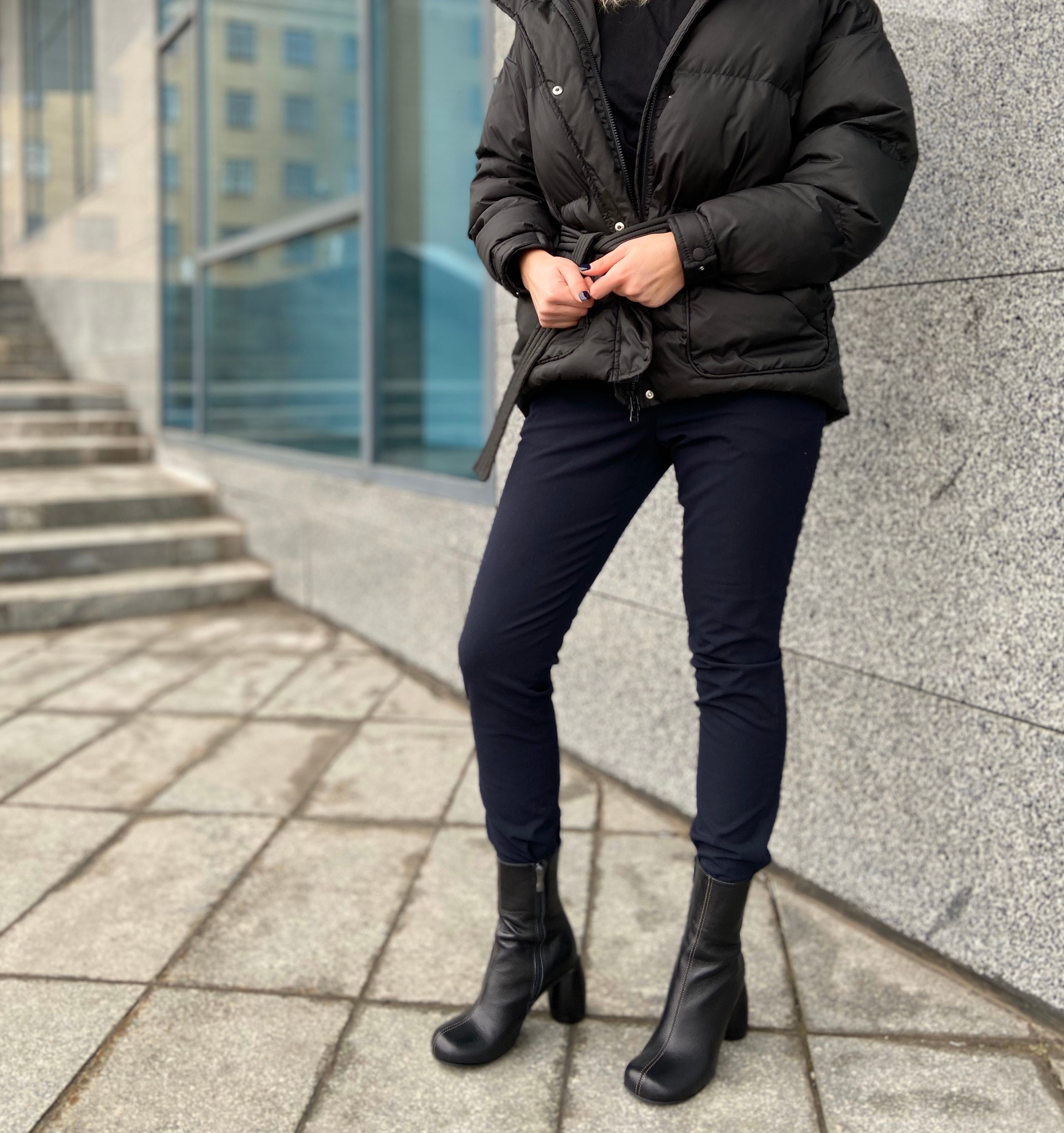 black square toe heel boots