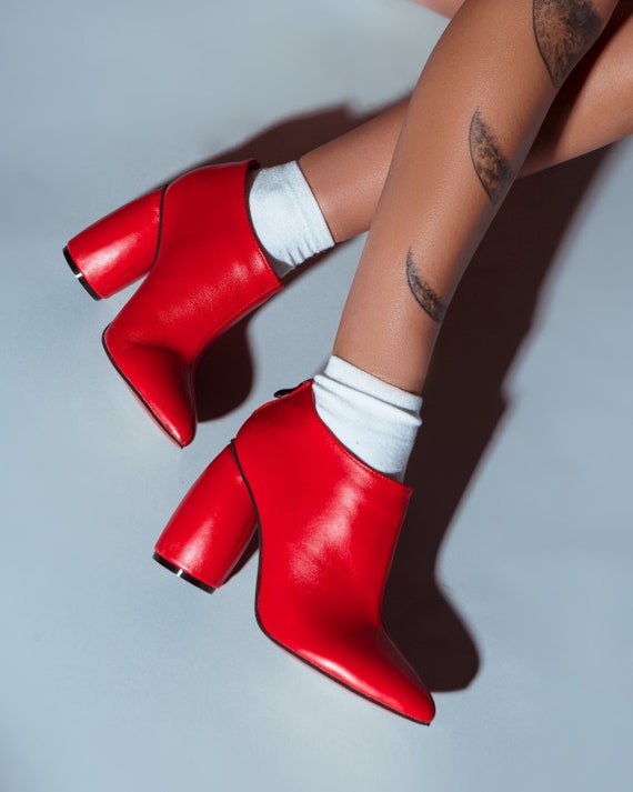 red high heel booties