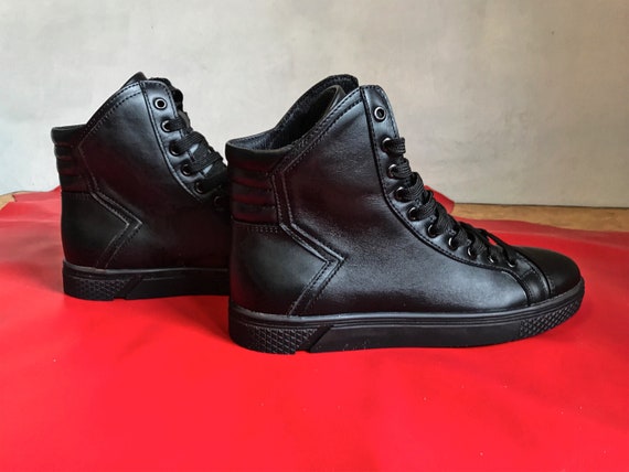 Mens black leather high tops boots | Etsy