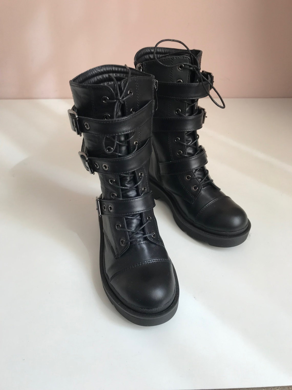 Leather black boots Combat boots womens Gothic military Etsy