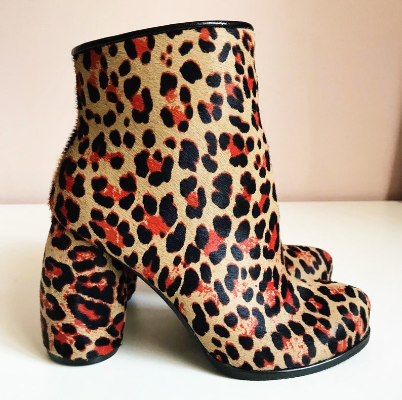 Womens leather boots Leopard print shoes Ankle boots Animal Etsy