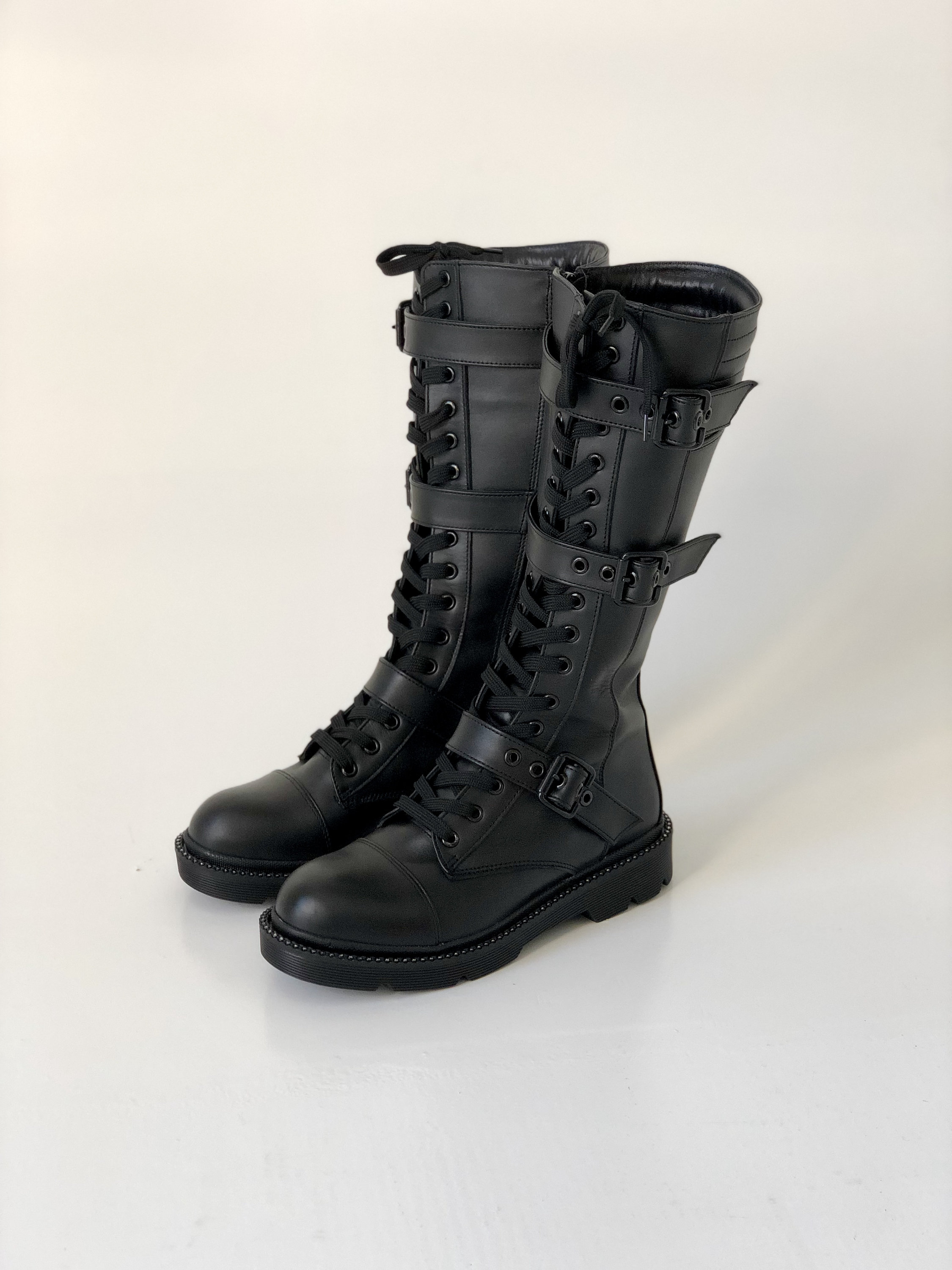 Leather black boots Combat boots womens Gothic military Etsy