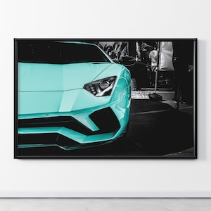Cyan Lamborghini Aventador | Gifts for Car Lovers | Car Photography | Sports Car Poster | Racing Car Print | Home Decor | Office Decor