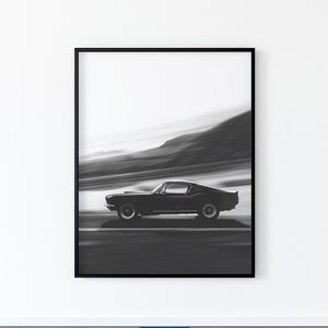 Classic Muscle Car Digital Print – Vintage Black & White Wall Art – Fastback Home Decor – Instant Download