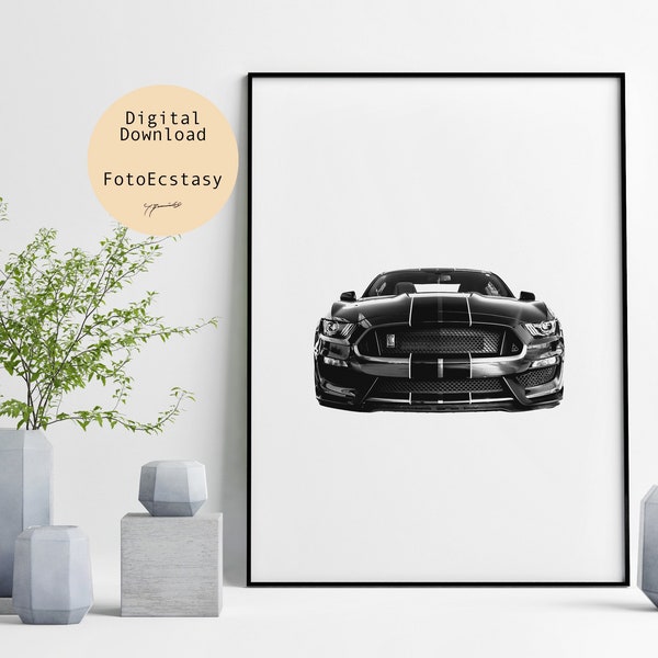 Digital Prints | Vertical Black & White Mustang Shelby GT 350 by J.Bermudez | Sports Car Photo | Large Wall Art Print