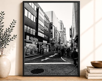 Shinjuku Black and White Print, Tokyo Street Photography, Japan Wall Art, Urban Printable Poster, Digital Download