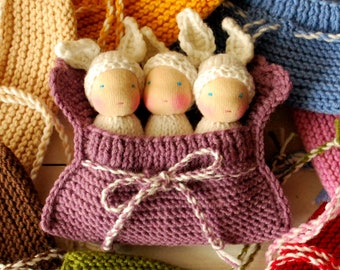 Three little Waldorf Bunnies in envelope Easter Bunnies Dolls in a pouch Knitted Waldorf baby dolls Hoppy Easter