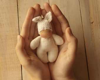 Waldorf Little White Bunny Doll: Pocket Size Wool Stuffed Easter Toy