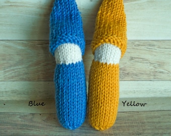 Two little knitted Waldorf gnome in Ukrainian  blue and yellow colors