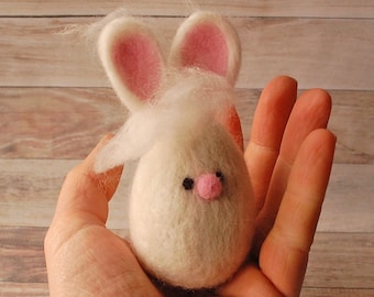 Easter felted Bunny Egg Needle felt White Rabbit Hoppy Easter