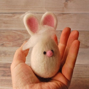 Easter felted Bunny Egg Needle felt White Rabbit Hoppy Easter