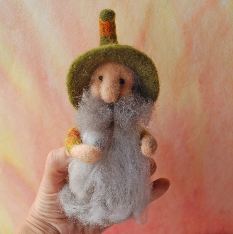 Needle Felted Wool Autumn Gnome With Two Pumpkins Forest Gnome Wool