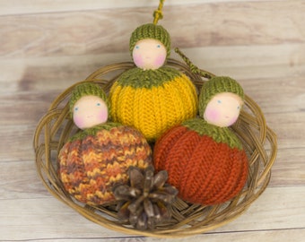 Hand Knitted Waldorf Pumpkin Doll: Autumn Decor Toy