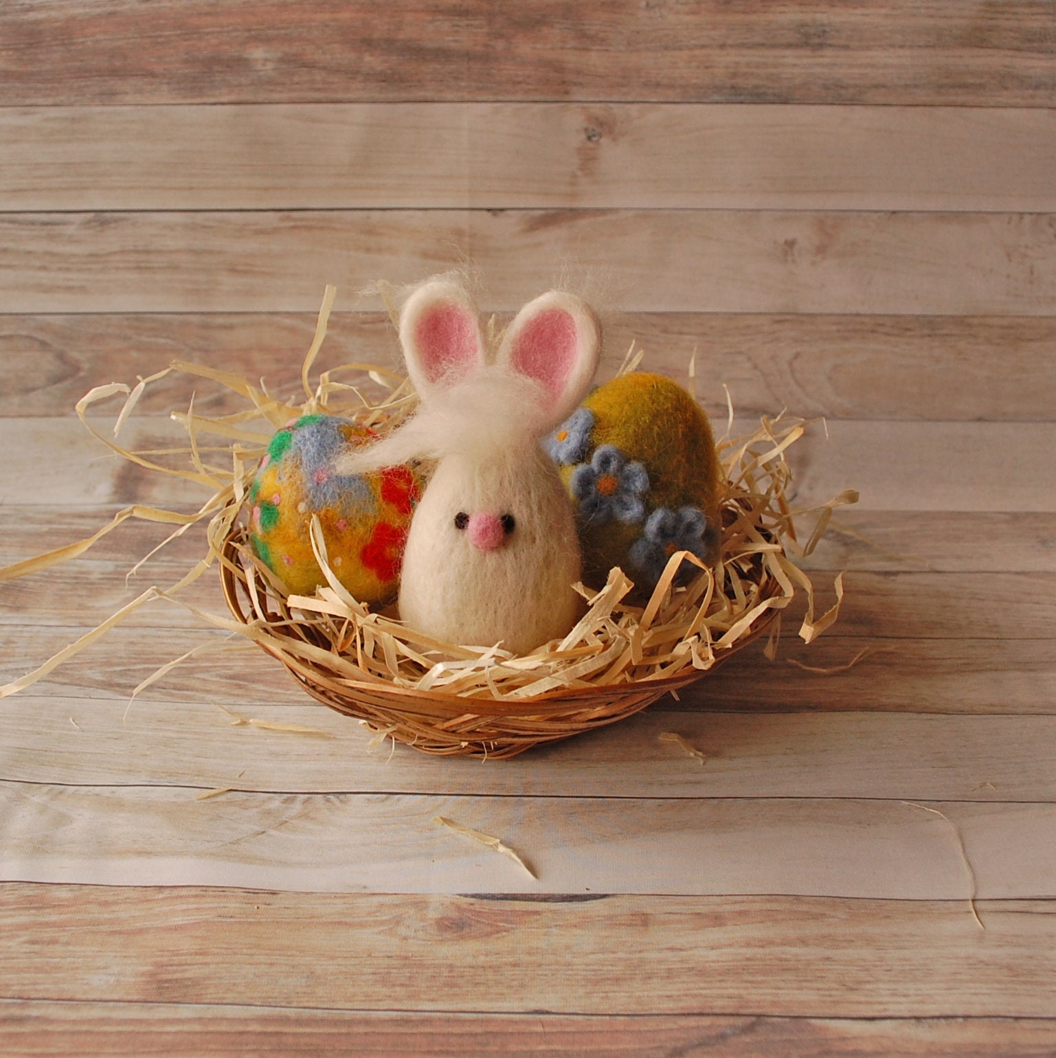 Easter Felted Bunny Egg Needle Felt White Rabbit Hoppy Easter - Etsy
