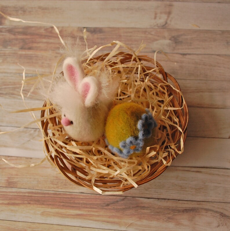 Easter Felted Bunny Egg Needle Felt White Rabbit Hoppy Easter | Etsy
