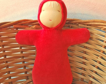 Boneca Waldorf Vermelha Dormindo: Boneca de Bebê de Veludo de Algodão de 20 cm para Abraçar