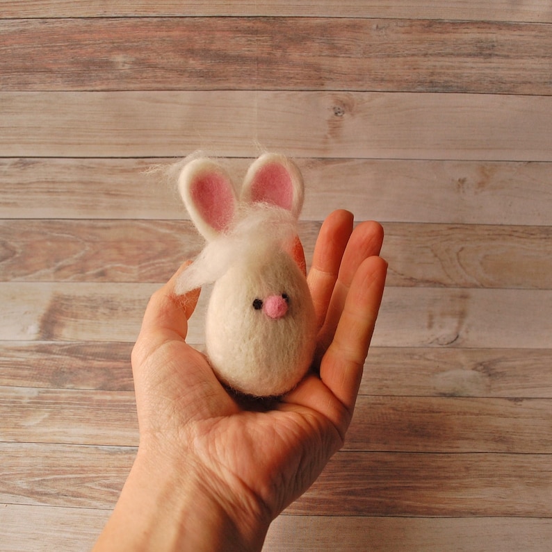 Easter Felted Bunny Egg Needle Felt White Rabbit Hoppy Easter | Etsy