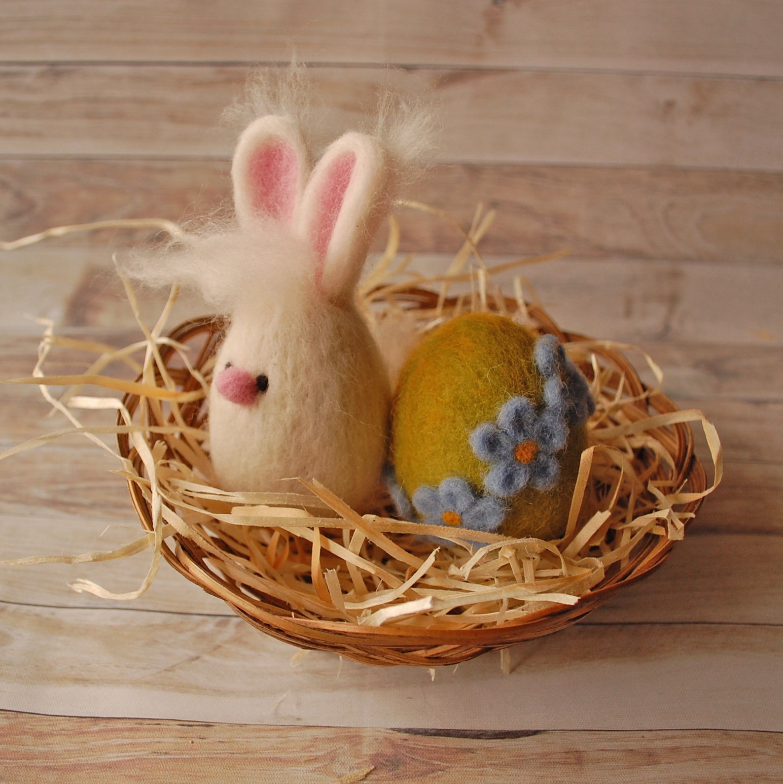 Easter Felted Bunny Egg Needle Felt White Rabbit Hoppy Easter - Etsy