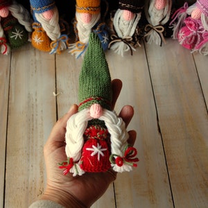 Waldorf Inspired Hand Knitted Gnomes Christmas ornament Gnome doll Rainbow Gnome Wool Gnome Waldorf toys Knit doll gnome Soft gnome figures image 7