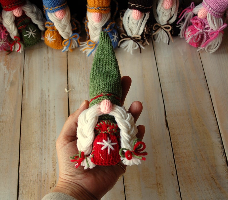 Waldorf Inspired Hand Knitted Gnomes Christmas ornament Gnome doll Rainbow Gnome Wool Gnome Waldorf toys Knit doll gnome Soft gnome figures image 7