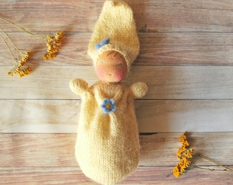 Waldorf doll Little knitted Waldorf baby doll Pocket size doll Waldorf toys Knitted dolls German doll Small natural doll baby Cuddle doll