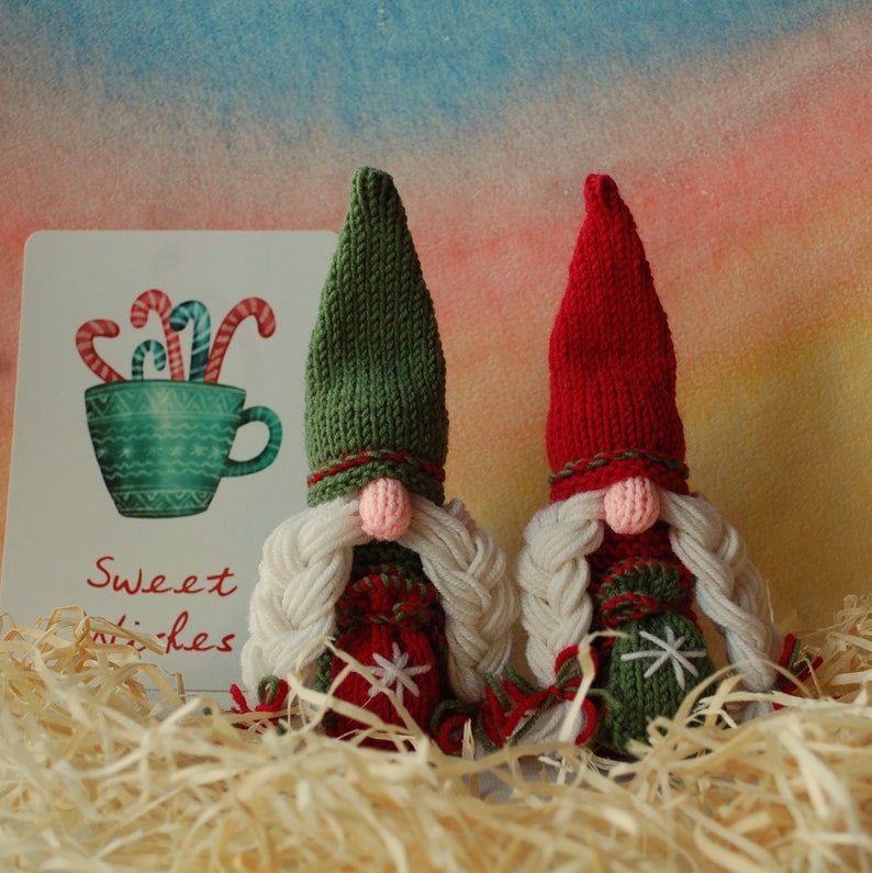 Waldorf Inspired Hand Knitted Gnomes Christmas ornament Gnome doll Rainbow Gnome Wool Gnome Waldorf toys Knit doll gnome Soft gnome figures image 2