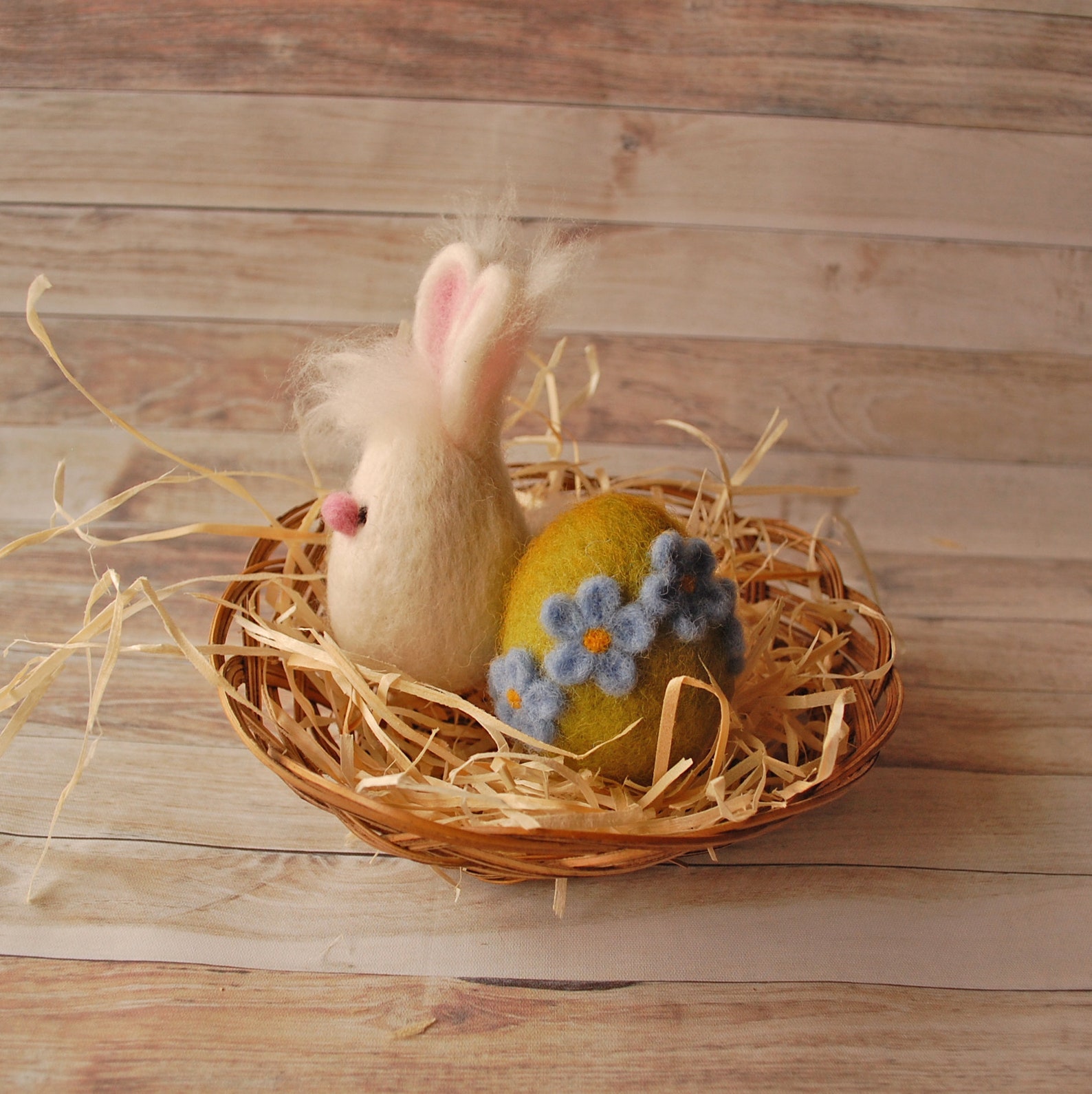 Easter Felted Bunny Egg Needle Felt White Rabbit Hoppy Easter - Etsy