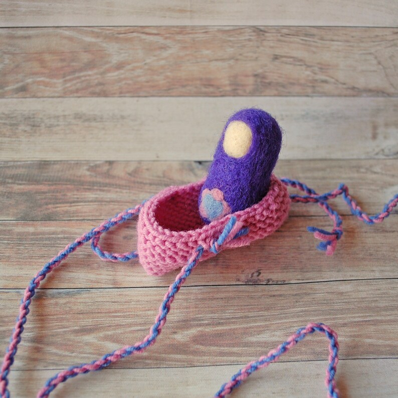 Waldorf needle felted Wool baby doll Doll in knitted crib Etsy