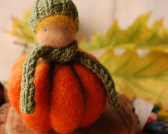 Needle Felted Pumpkin Doll: Waldorf Inspired Autumn Toy