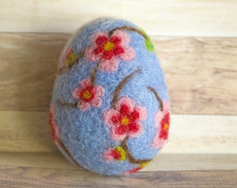 Needle Felted Easter Egg: Wool Sakura Ornament, Spring Decor