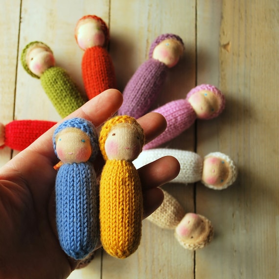 Two little knitted Waldorf dolls in Ukrainian colors - Main Image