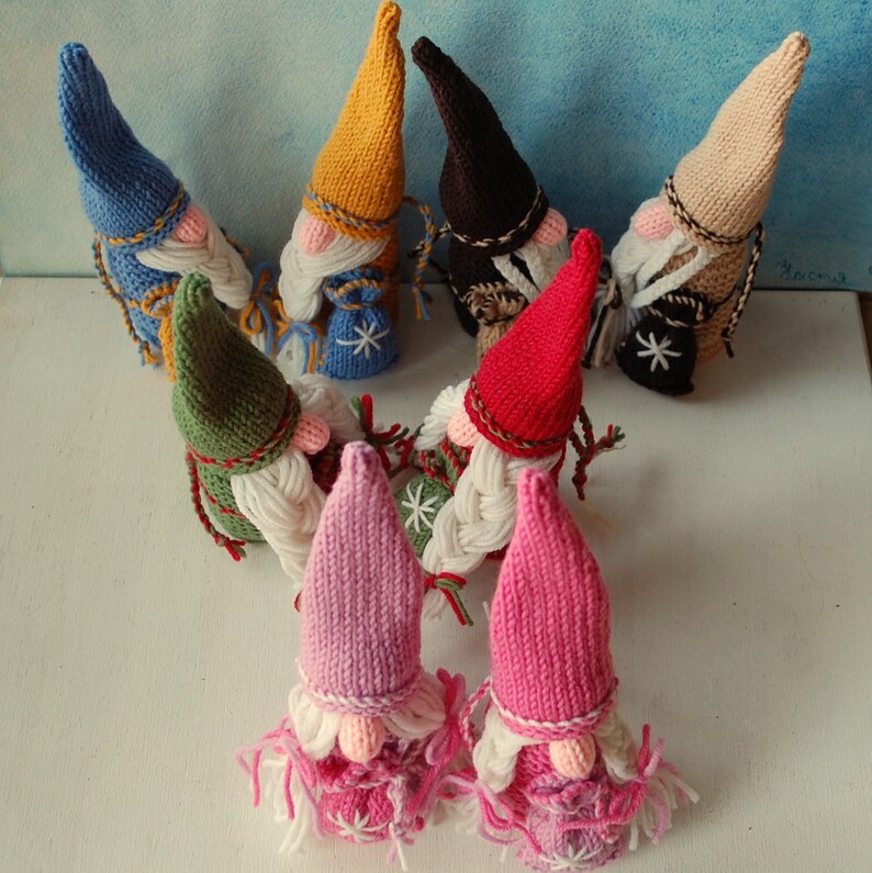 Waldorf Inspired Hand Knitted Gnomes Christmas ornament Gnome doll Rainbow Gnome Wool Gnome Waldorf toys Knit doll gnome Soft gnome figures image 9