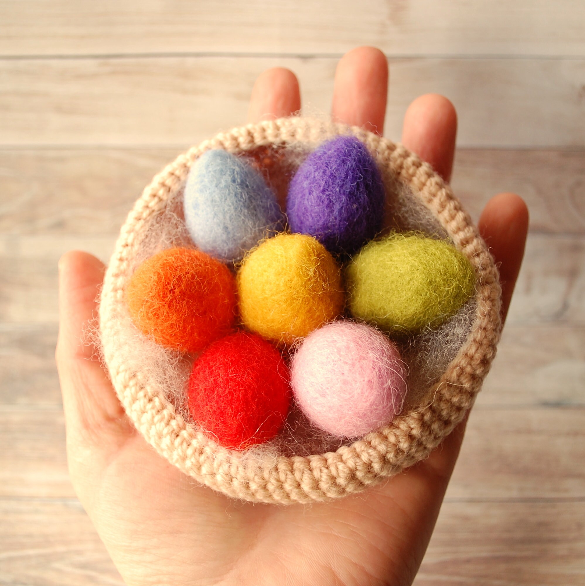 Needle felted Easter Eggs in the crochet basket Easter toys Etsy