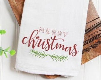 Christmas Tea Towel | Merry Christmas Tea Towel | Christmas Gift Idea | Flour Sack Tea Towel