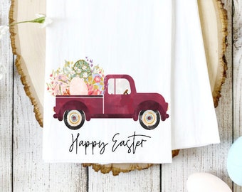 Easter Tea Towel | Easter Decor | Spring Tea Towel | Flour Sack Tea Towel | Easter Truck Tea Towel | Easter Decor | Kitchen Decor