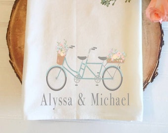 Tandem Bike Tea Towel, Personalized Tea Towel, Wedding Gift, Engagement Gift