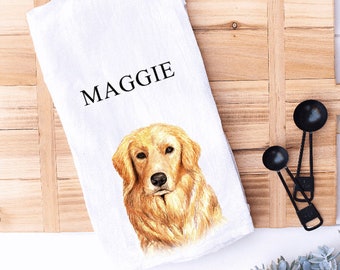 Personalized Dog Tea Towel | Golden Retriever Tea Towel | Dog Lover Tea Towel | Gift for Dog Lover | Customizable Golden Retriever Tea Towel