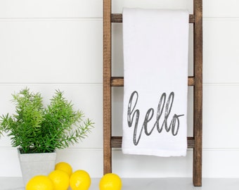 Hello Tea Towel | Flour Sack Tea Towel | Kitchen Linen | Tea Towel | Hostess Gift | Housewarming Gift