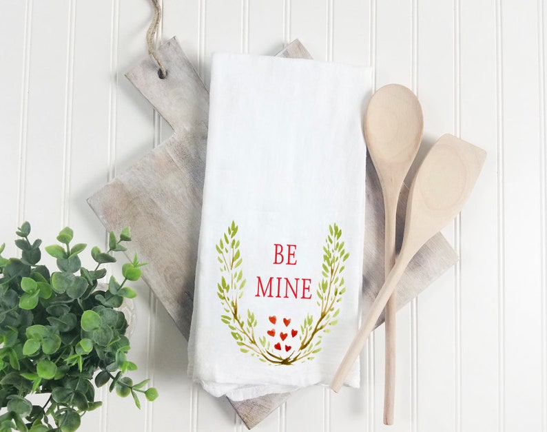 Be Mine Tea Towel Valentine's Day Tea Towel Flour Sack Tea Towel Valentine's Day Decor Kitchen Decor Kitchen Towel image 4