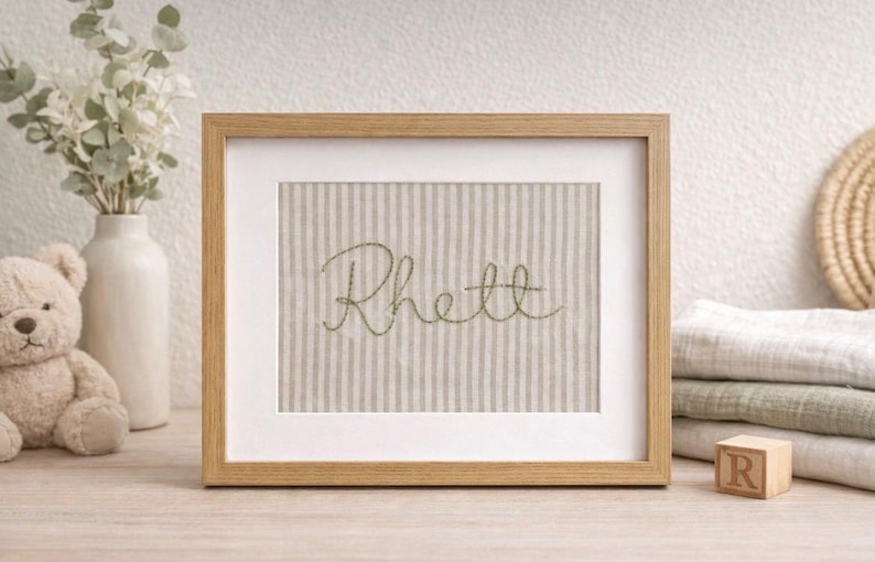 Rhett Lettering Hand Embroidered Name Sign | Custom Nursery Decor, 8x10 Framed - Etsy