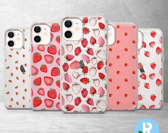 Aesthetic Strawberry Phone Case Cottagecore Cover for iPhone 14Pro, 13, 12, 11, XR, 8, Samsung S23, S22, S21FE, A53, A14, A13, Pixel 7, 6A