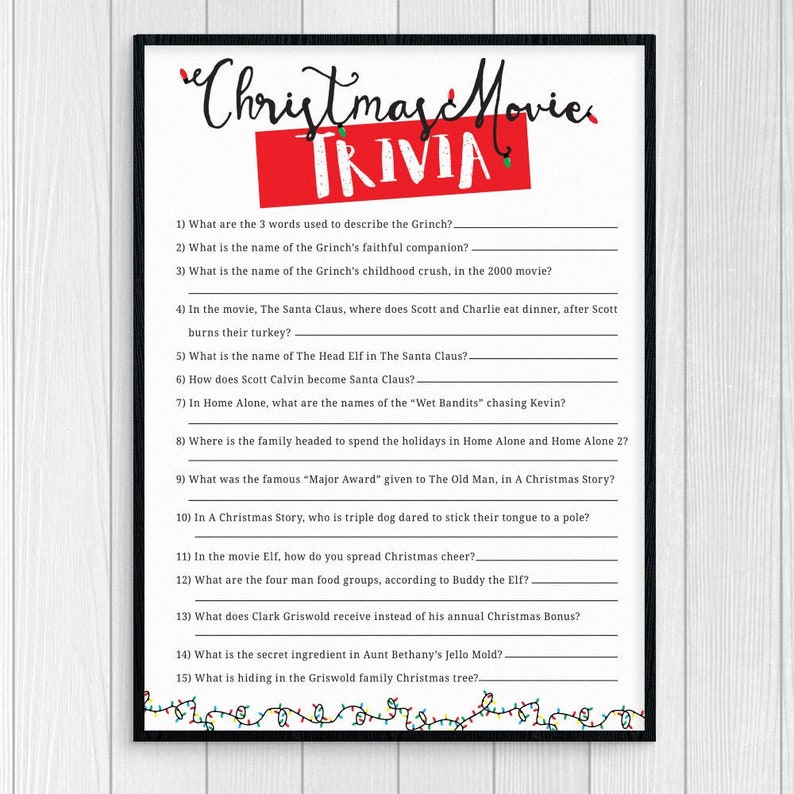 Christmas Movie Trivia Game Printable Games Etsy