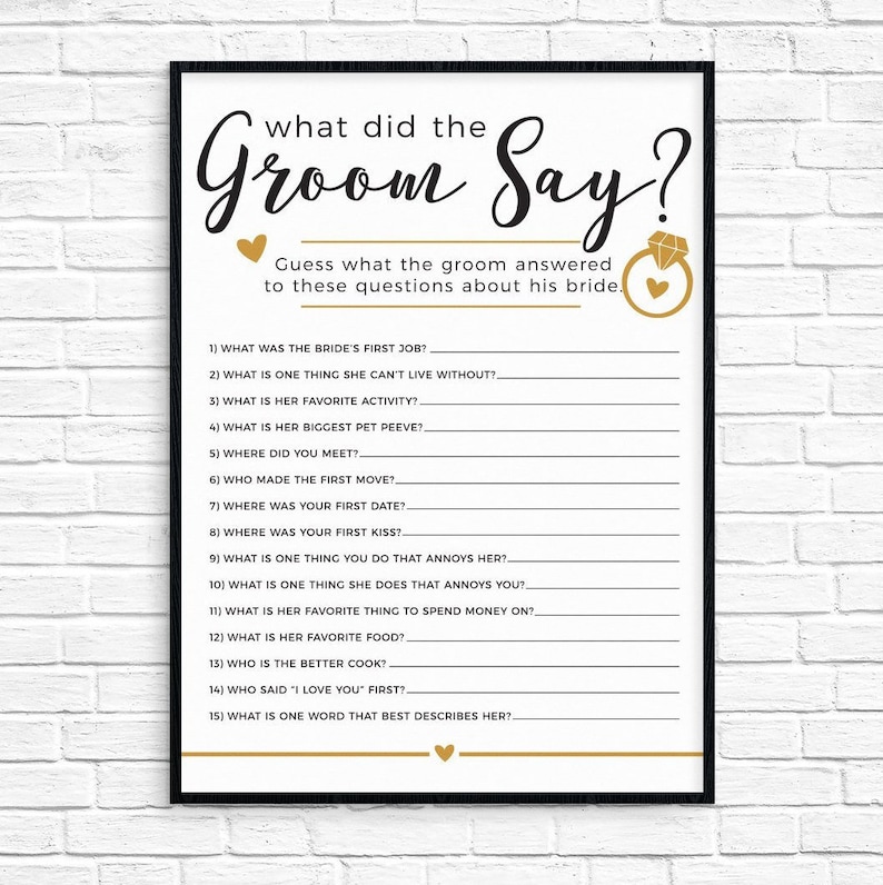What Did The Groom Say Bridal Shower Game Etsy