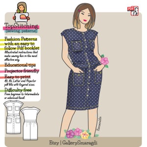 Dress Sewing Pattern Esmeralda, PDF Projector friendly sewing pattern, dress pattern, button through dress sewing pattern, skirt sewining.