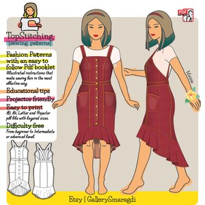 Abito salopette da sirena modello di cucito Maisie, modello di cucito adatto al proiettore PDF, abito scamiciato, abito con salopette, abito peplo.