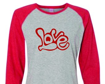 Ladies Love 3/4 sleeve Tshirt Grey with Red