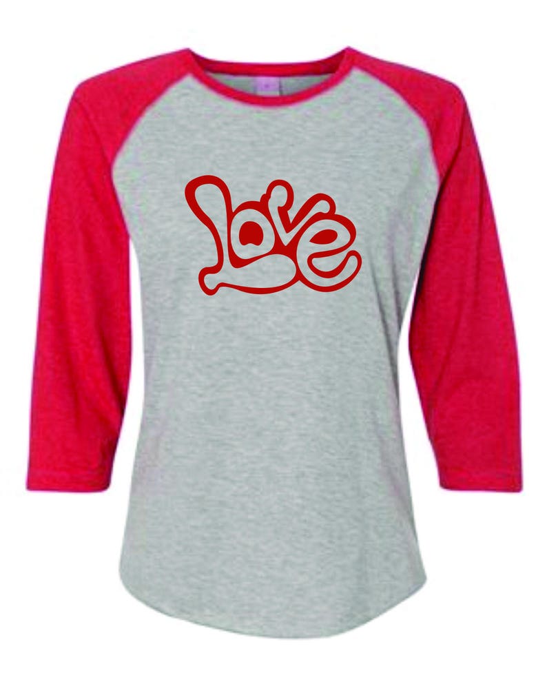 Ladies Love 3/4 sleeve Tshirt Grey with Red image 1