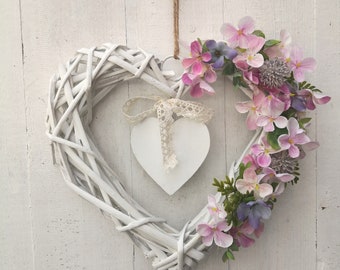 Spring decoration willow heart with silk hydrangeas door decoration decorative hanger