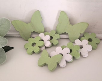 Spring decoration set butterflies flowers wooden craft supplies shabby chic